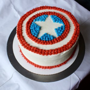 Coconut Cake with Pineapple filling and Captain America Insignia