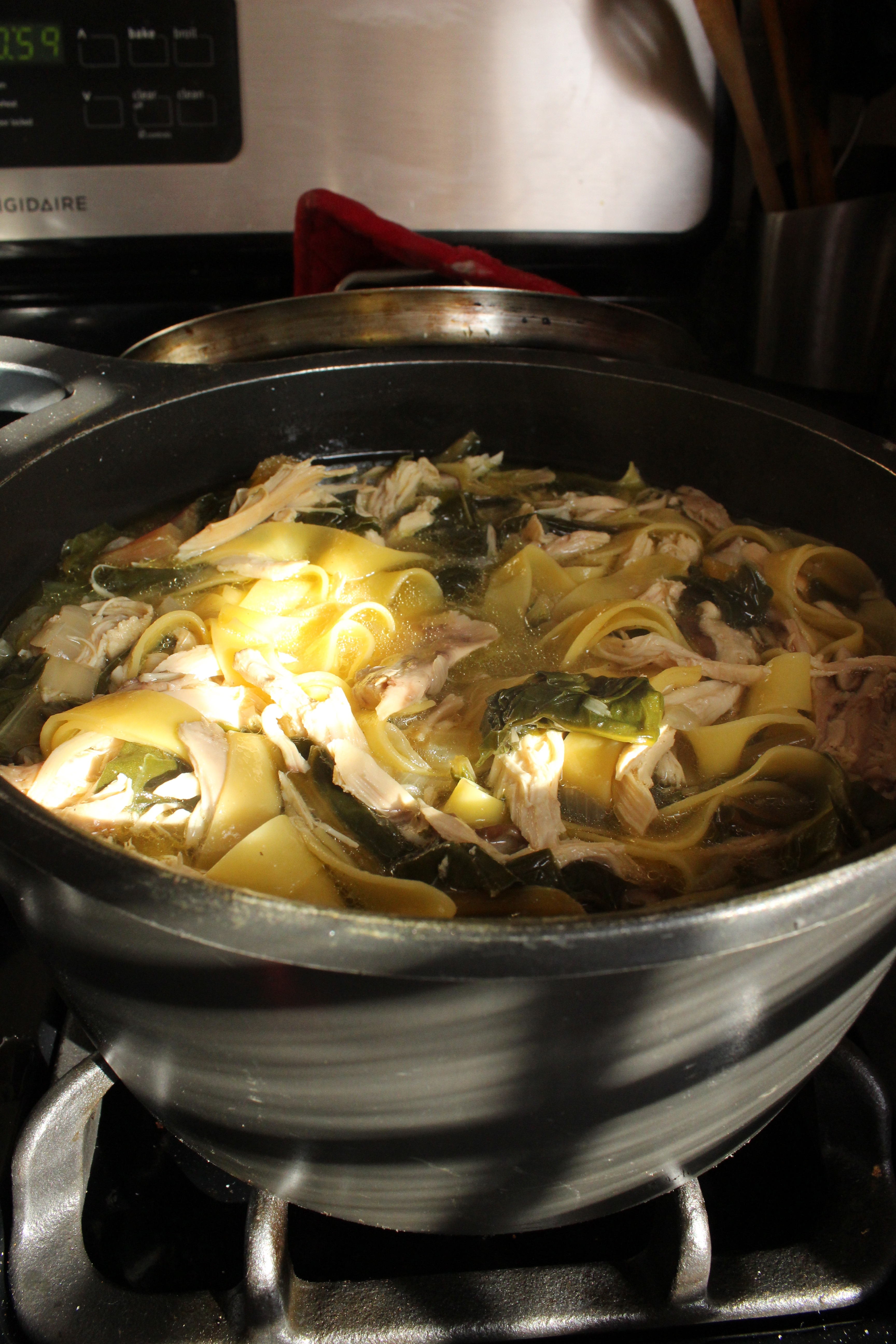 Chicken Noodle Soup with Mushrooms and Swiss Chard