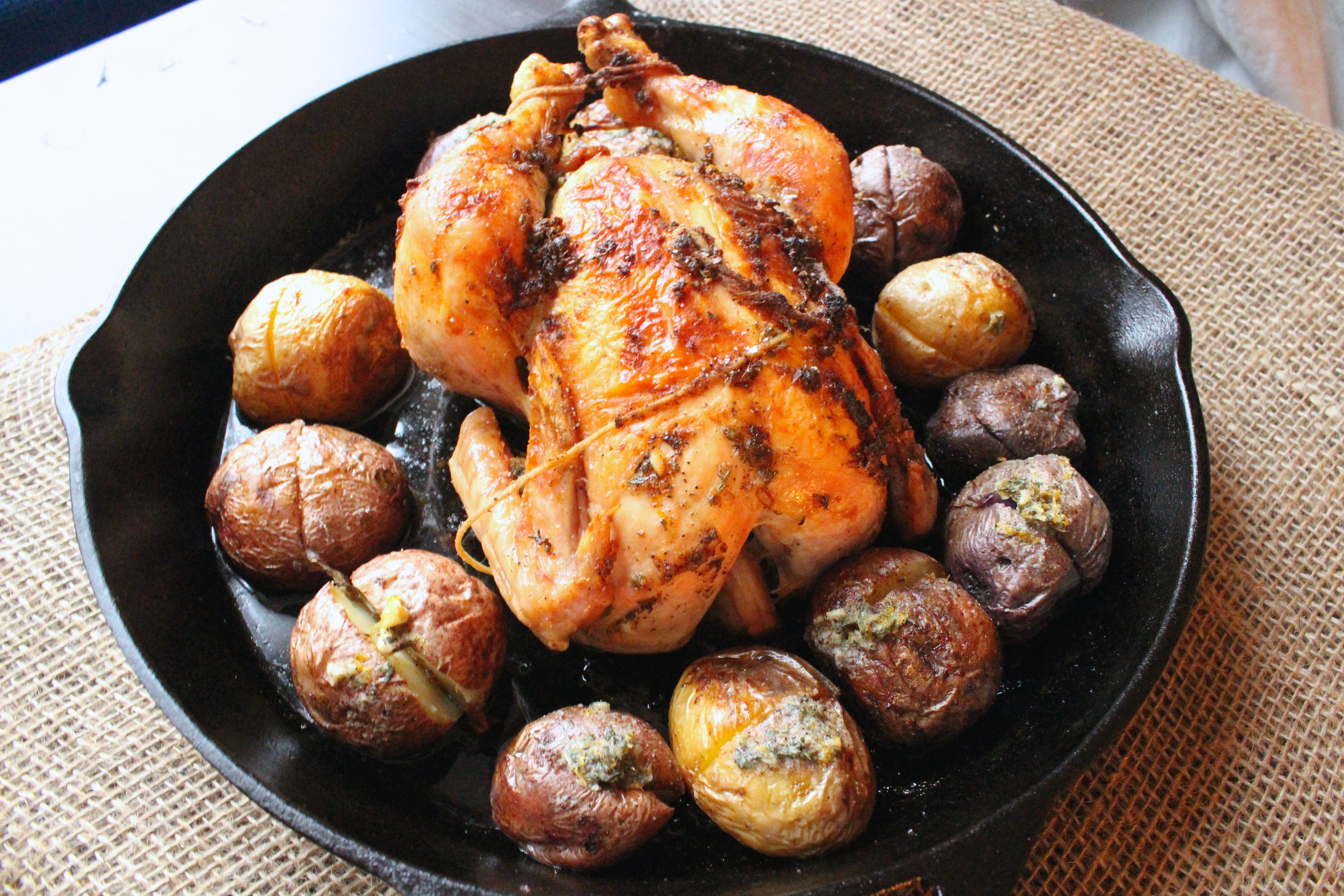 Roast Chicken and New Potatoes with Herbed Butter