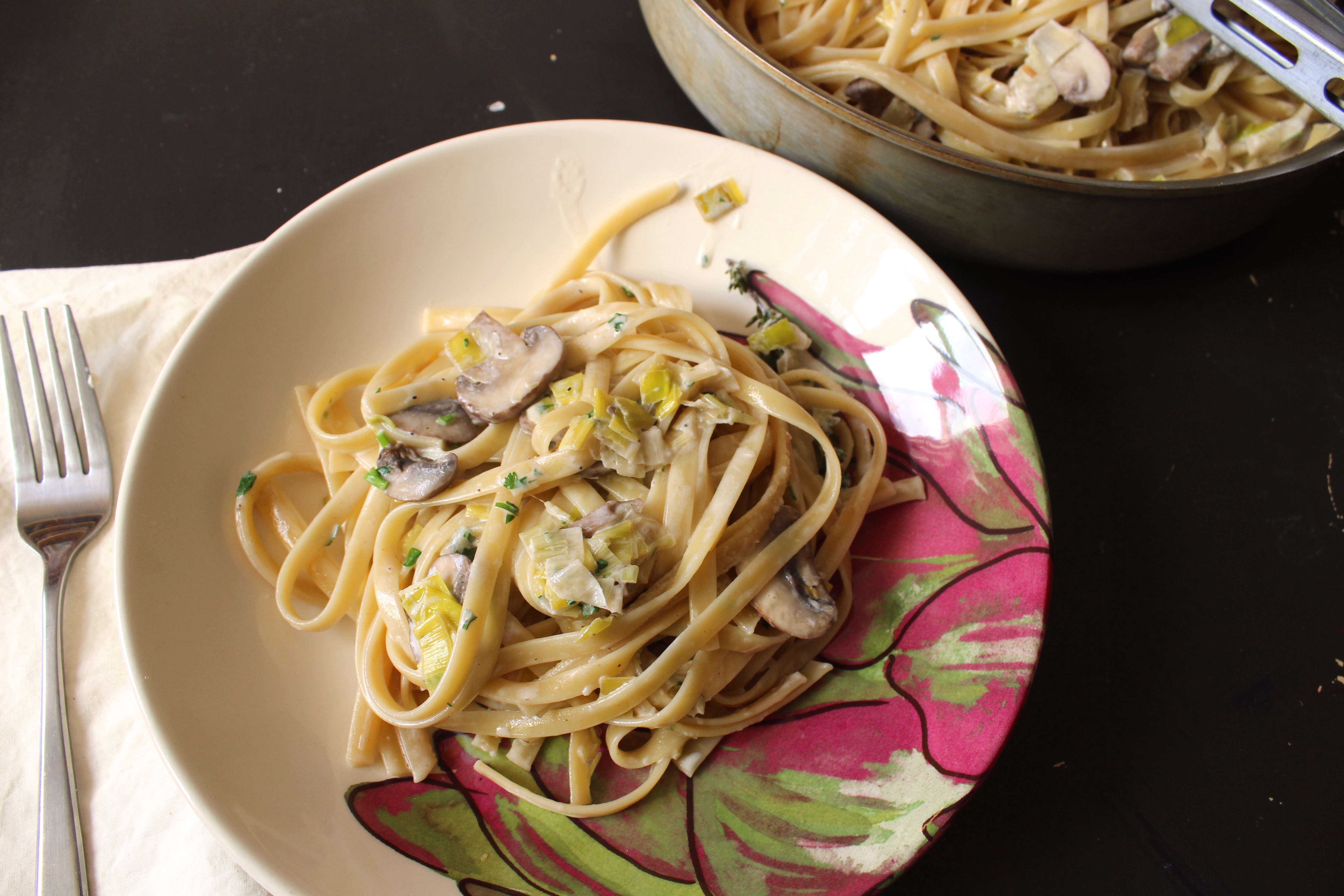 Fettucine with Mushrooms and Leeks