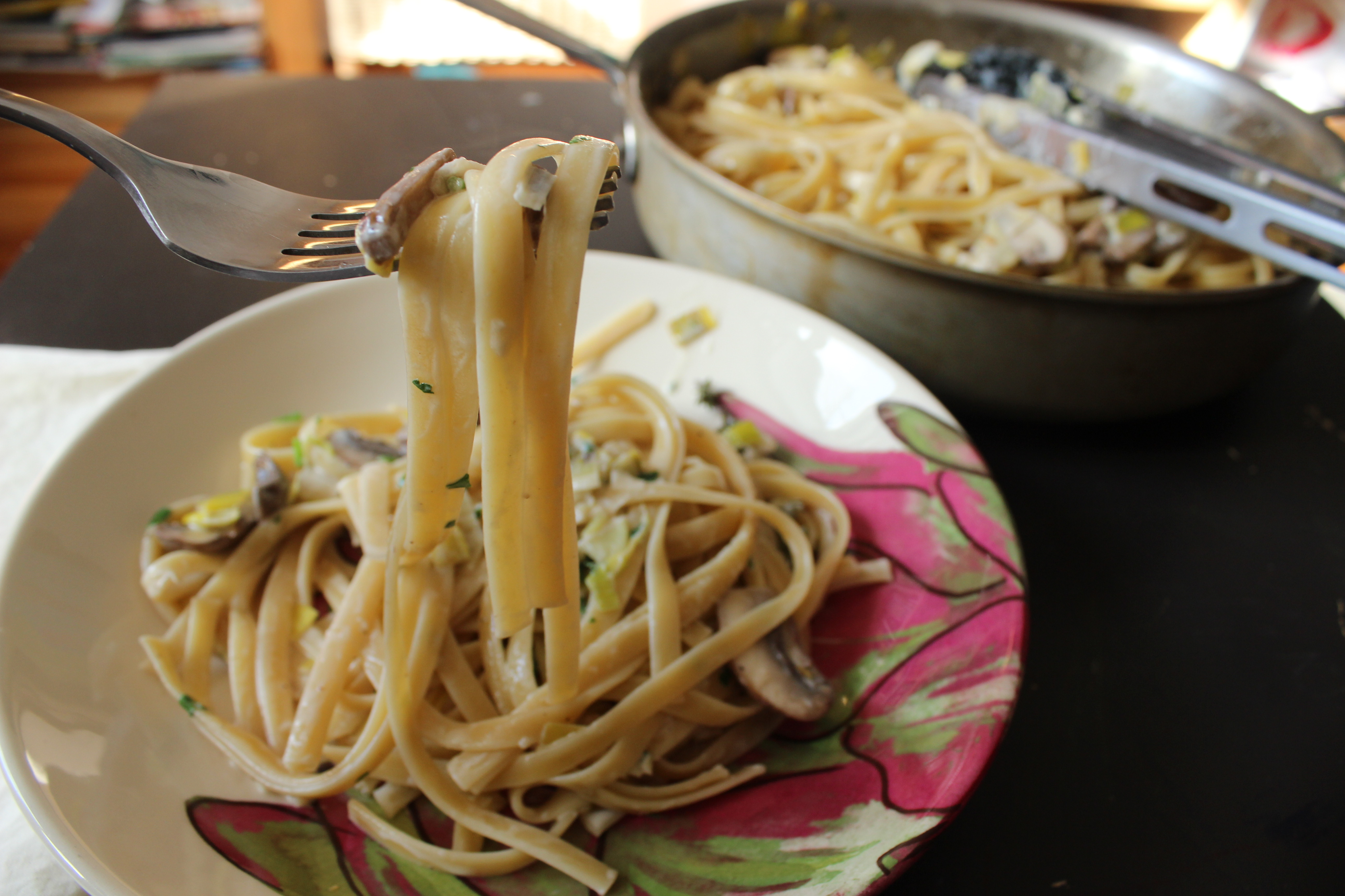 Fettucine with Mushrooms and Leeks