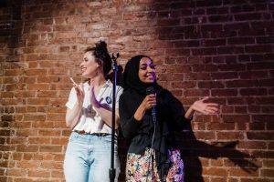 Simone and I during a comedy benefit for the campaign. Photo by Corey Torpie Photography